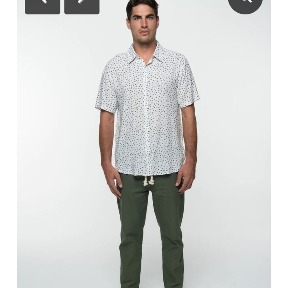 PARALLEL X LEAGUE White Black Tattoo Inspired Duke Woven Camp Shirt Short Sleeve